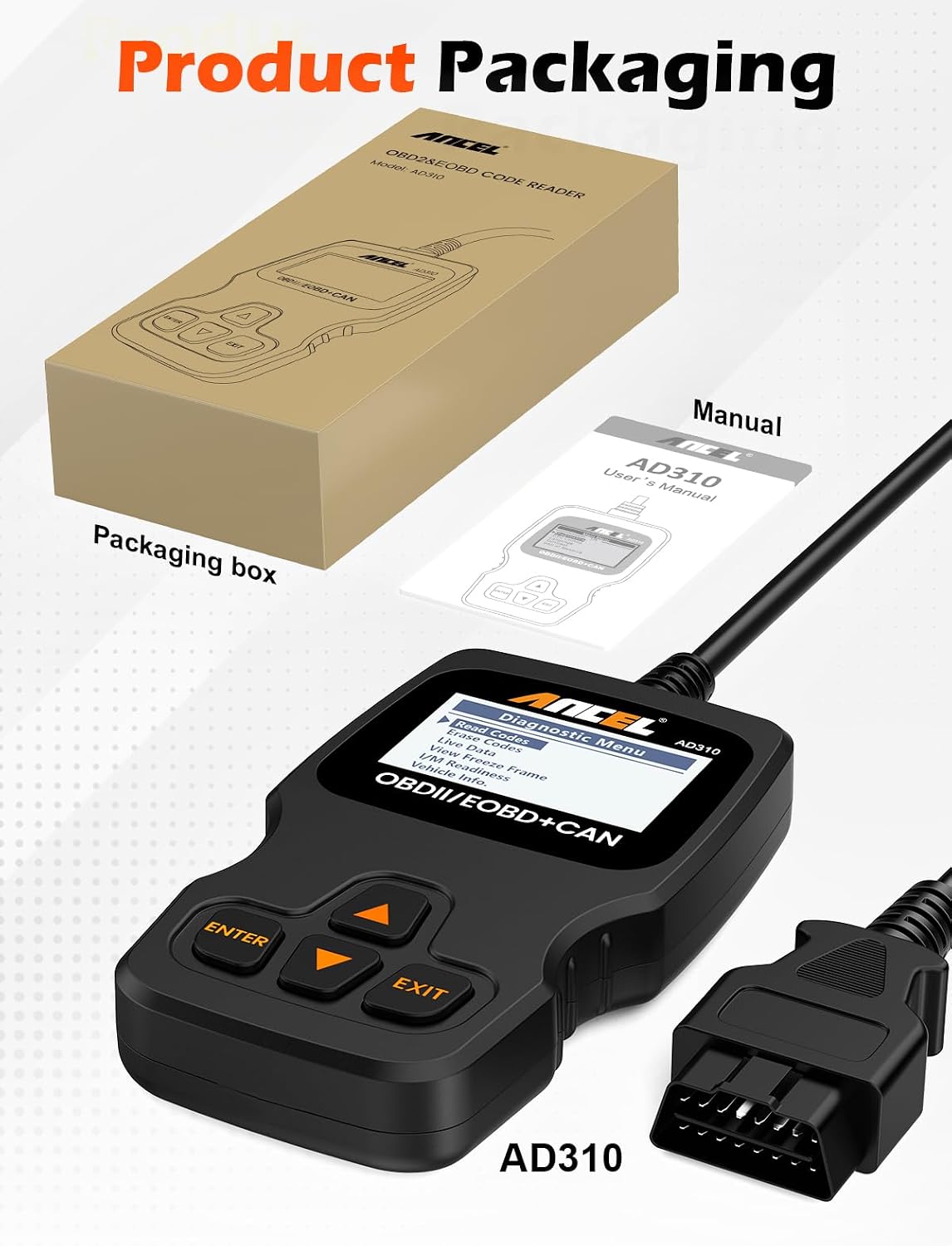 ANCEL AD310 Escáner universal clásico mejorado OBD II, Lector de có...