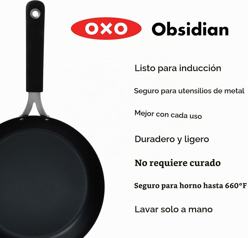 OXO Sartén de Acero al Carbono Pre-Sazonado Obsidian, Sartén de Fre...