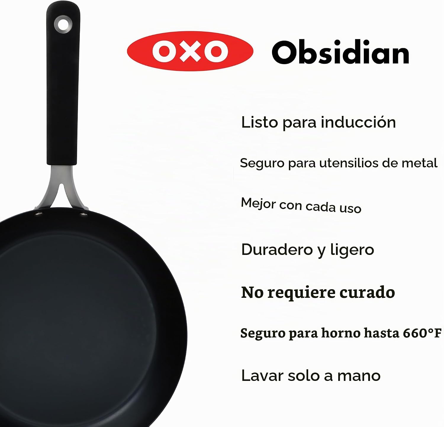 OXO Sartén de acero al carbono pre-sazonado obsidiana, sartén de 8...
