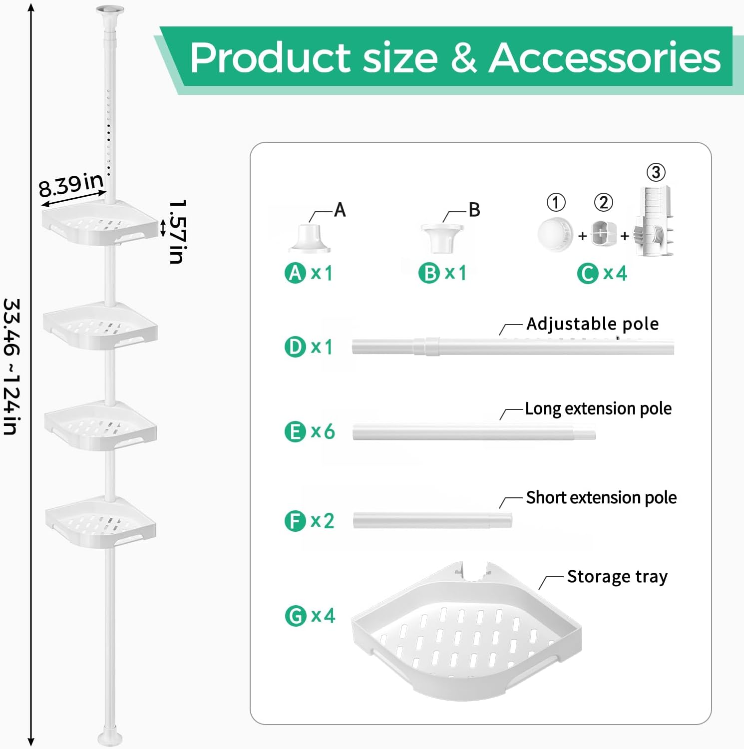 shuang qing Organizador de esquina para ducha de 4 niveles con post...