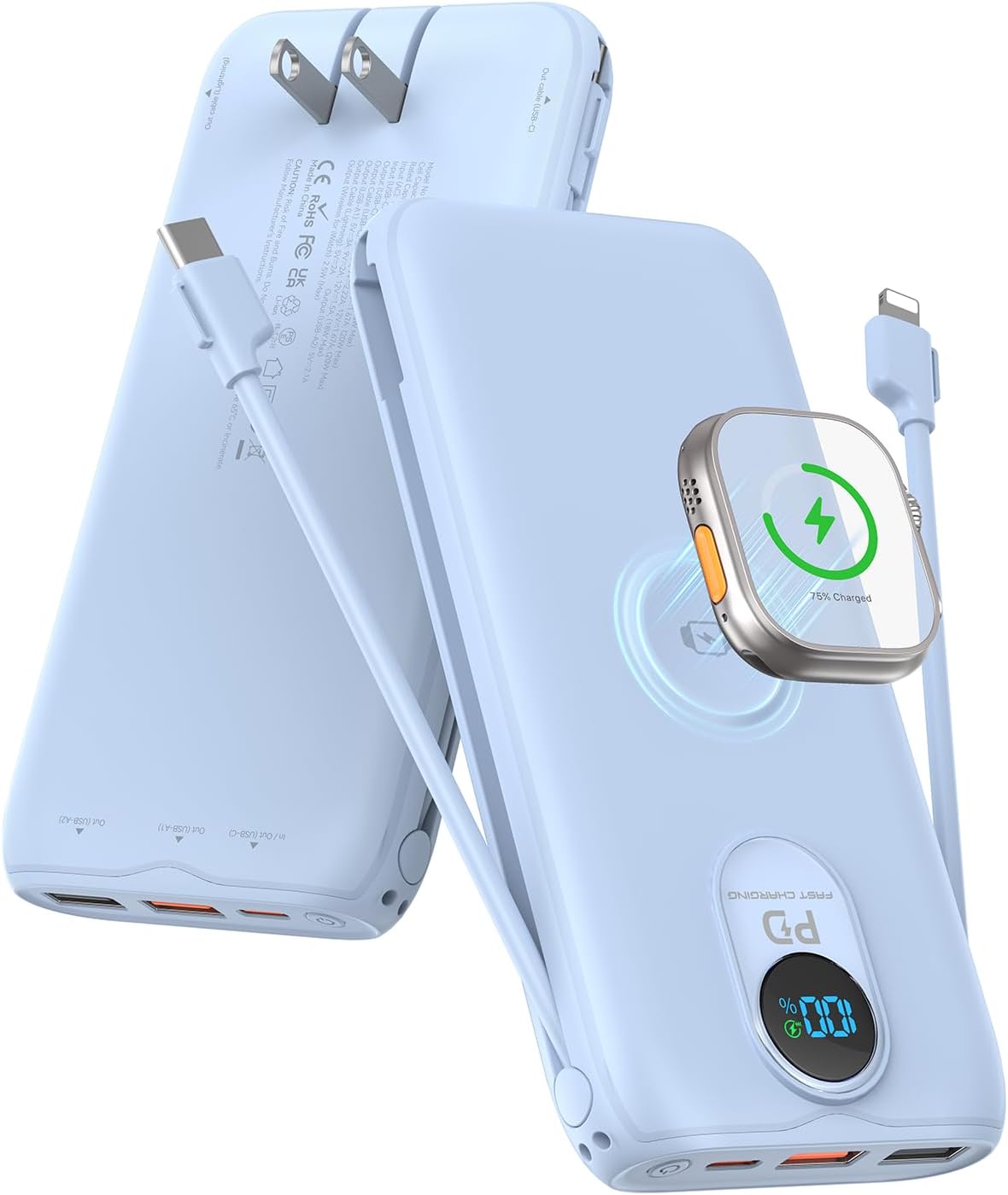 Cargador portátil Power Bank 10000mAh PD20W con cables incorporados...