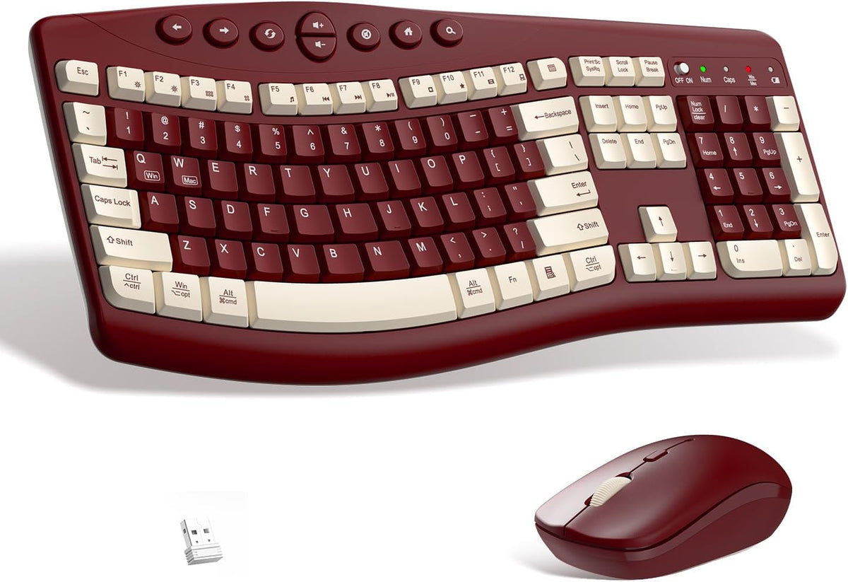 Teclado inalámbrico y ratón Combo silencioso ergonómico diseño curv...