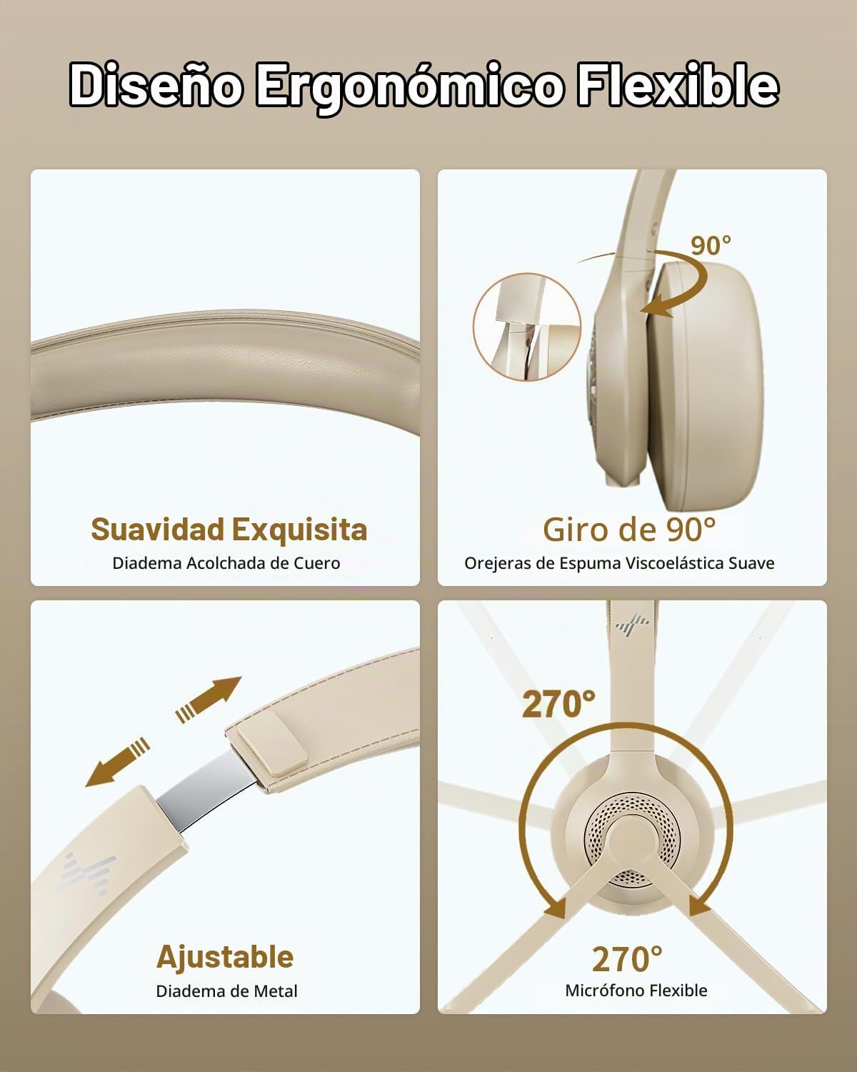 JIAMQISHI Auriculares de oficina Bluetooth V5.2 en color albaricoqu...