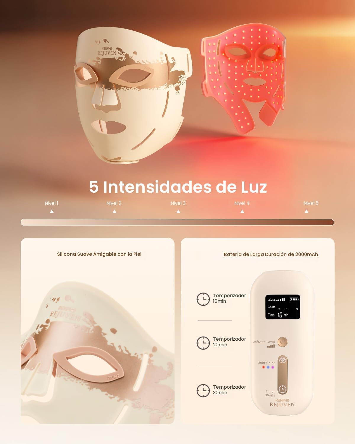 RENPHO Máscara de terapia de luz roja para cara, aprobada por la FD...