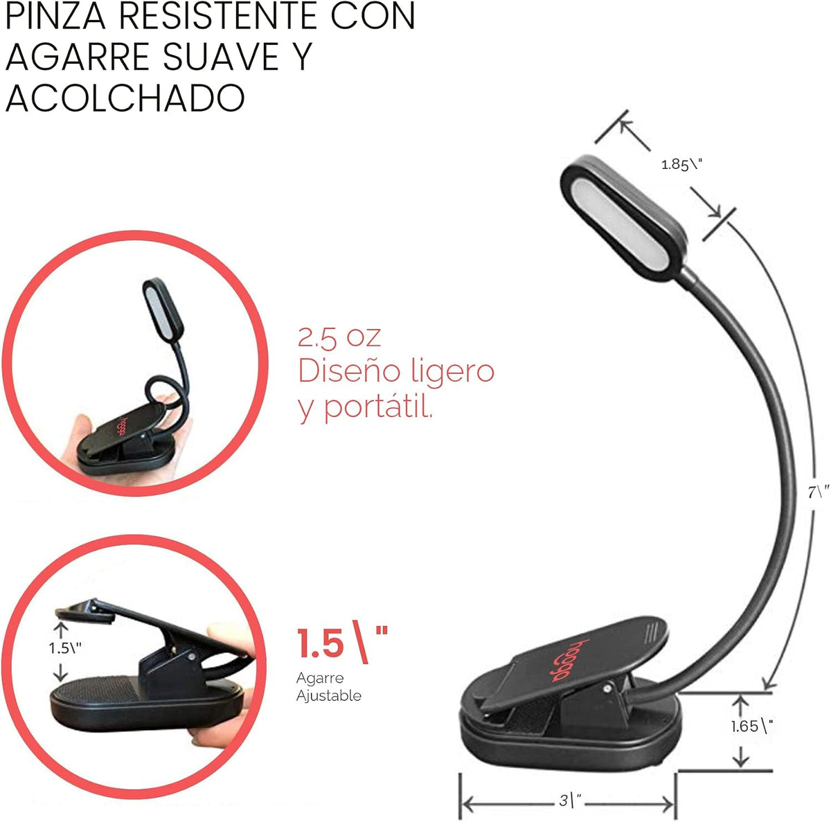 hooga Luz de libro ámbar, luz de lectura LED recargable con bloqueo...