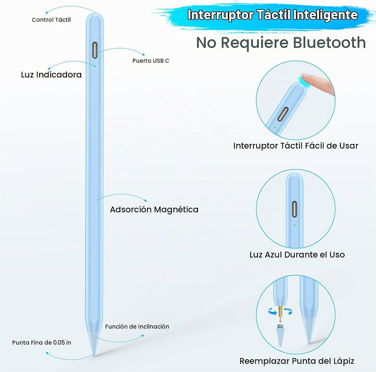 Lápiz capacitivo para iPad A16\/10ª\/9ª Generación, Carga rápida de...