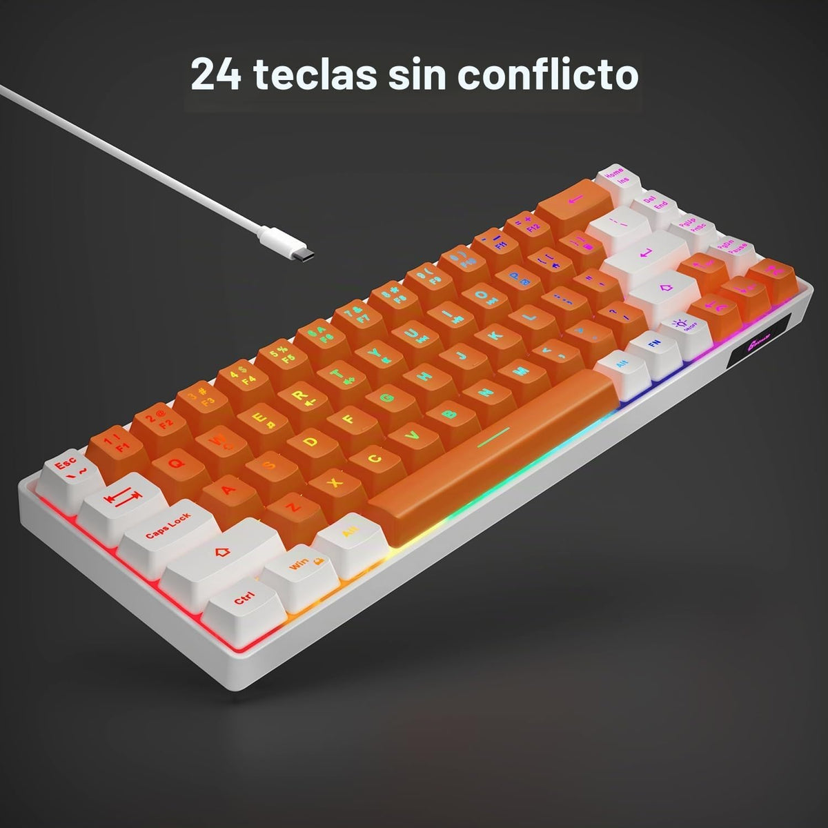 GEODMAER Teclado para juegos 65%, mini teclado con cable retroilumi...