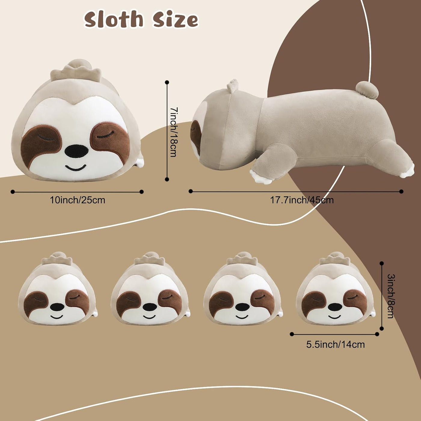 TOYSYM Perezoso de peluche lindo perezoso de peluche con 4 peluches...