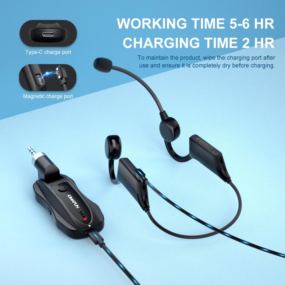 KIMAFUN 2.4G Micrófono inalámbrico para auriculares de fitness, IP6...