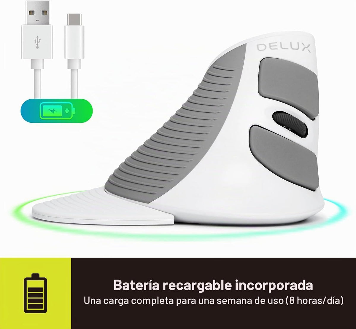 DELUX Ratón vertical ergonómico, ratón vertical recargable (M618G D...