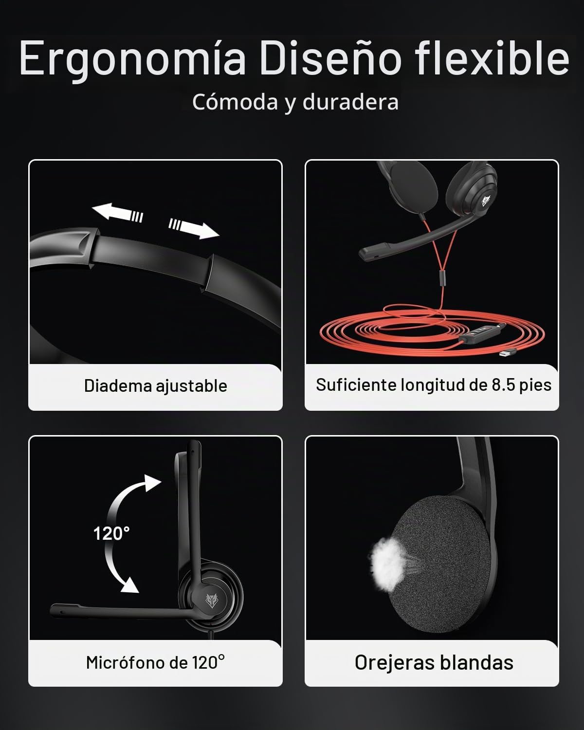 NUBWO HW02 Auriculares USB para Computadora con Micrófono de Chat C...