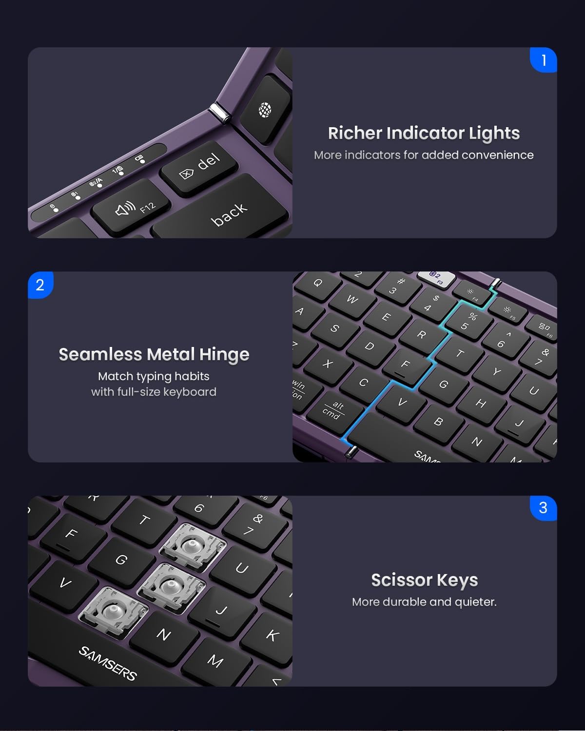 Samsers - Teclado y mouse plegables, combo de teclado Bluetooth ple...
