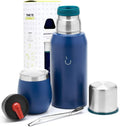 BALIBETOV Kit de yerba mate, incluye 1 taza mate, 1 popote y 1 termo con 2 tapones, la calabaza de yerba mate de acero inoxidable, incluye tapa (azul)