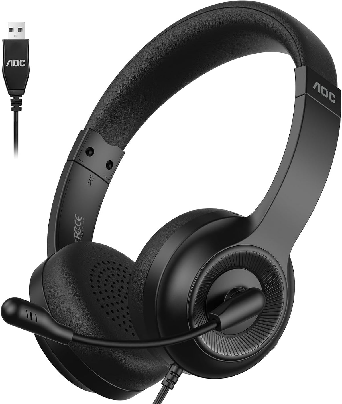 AOC Auriculares USB con micrófono para PC, auriculares con cable en...