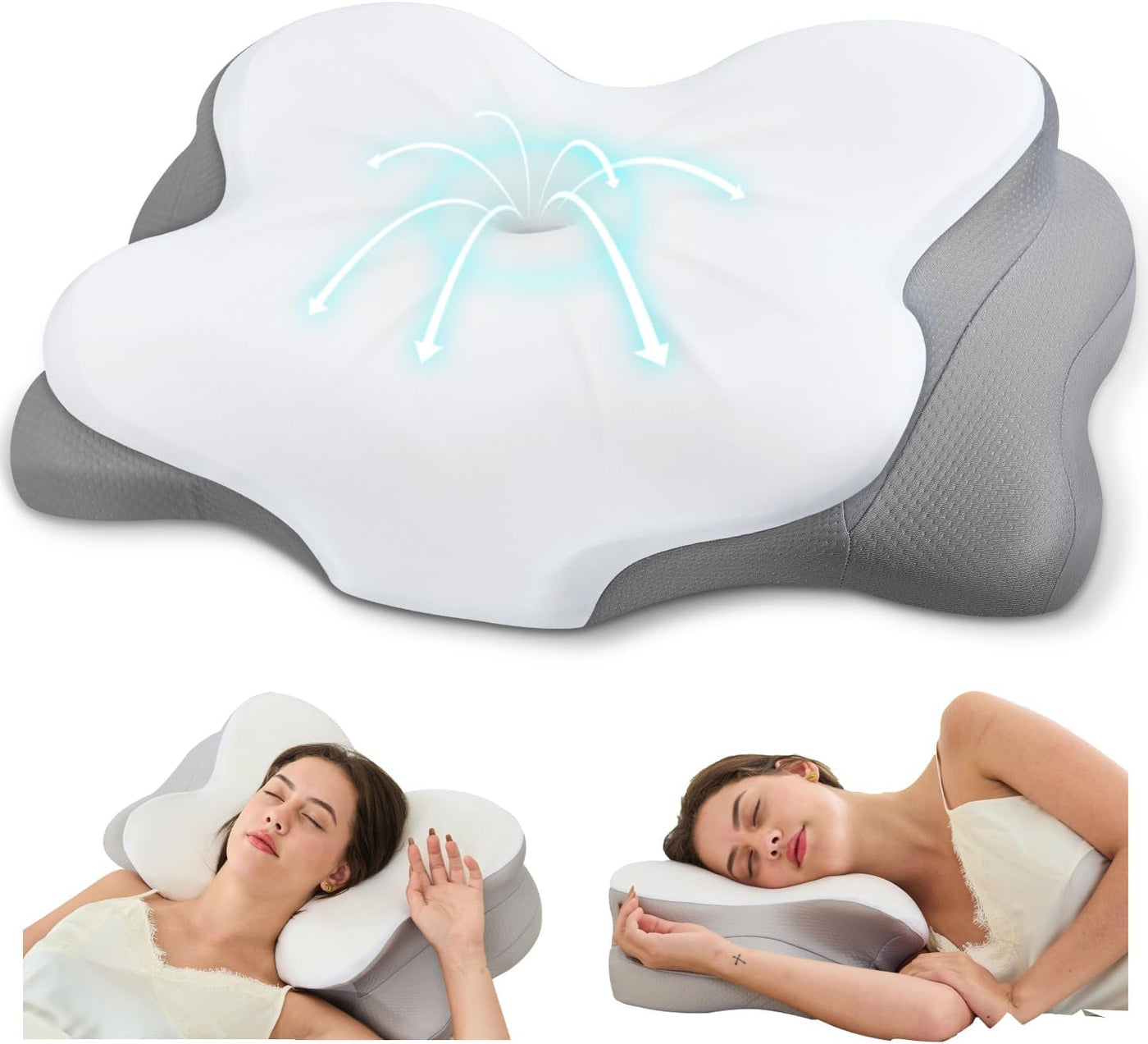 Almohada de espuma viscoelástica, almohada cervical de 2 alturas pa...