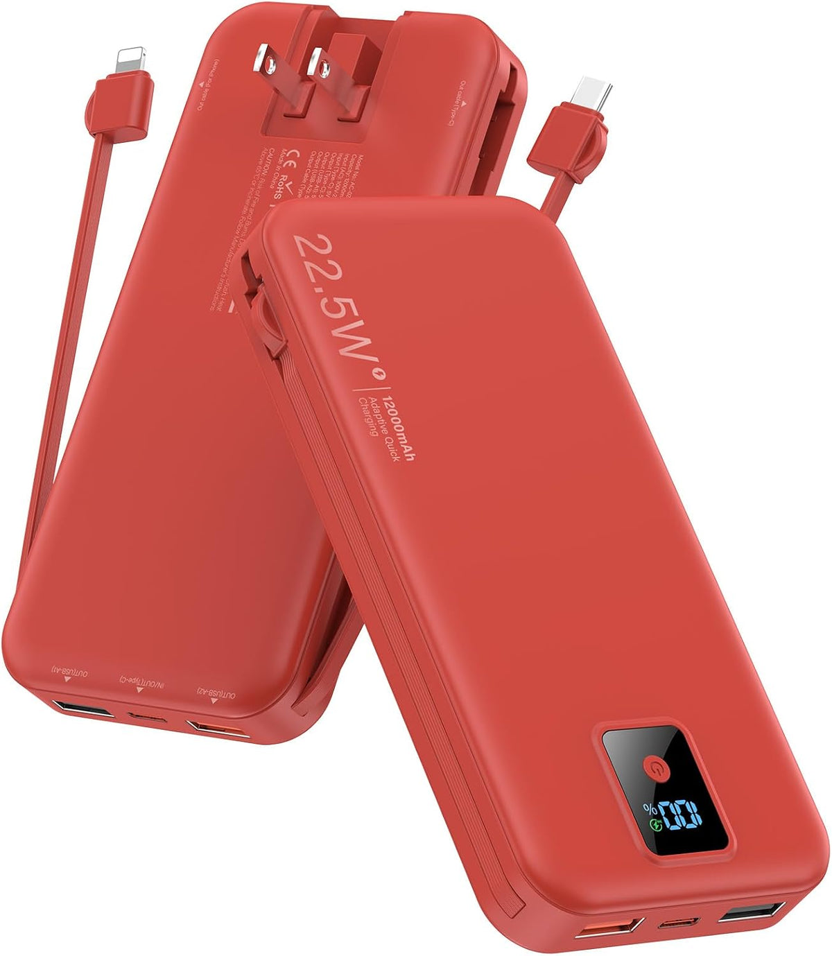 Rngsnoy Cargador portátil 12000mAh 22.5W w\/Cable incorporado y enc...