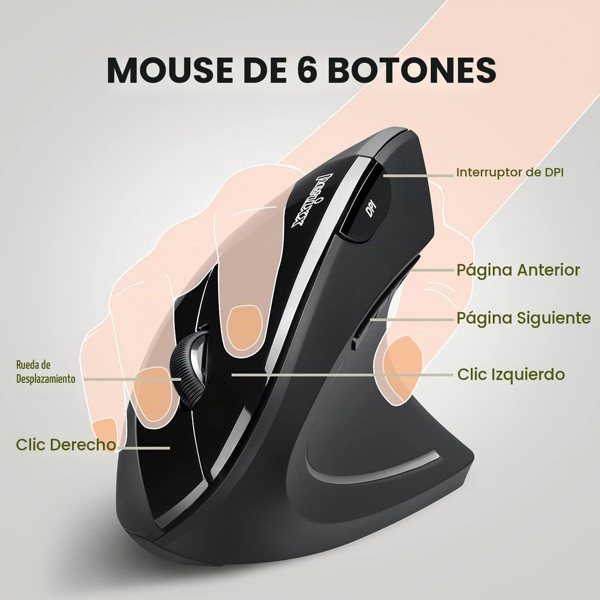 Perixx PERIMICE-713 Ratón vertical ergonómico inalámbrico - 800\/12...