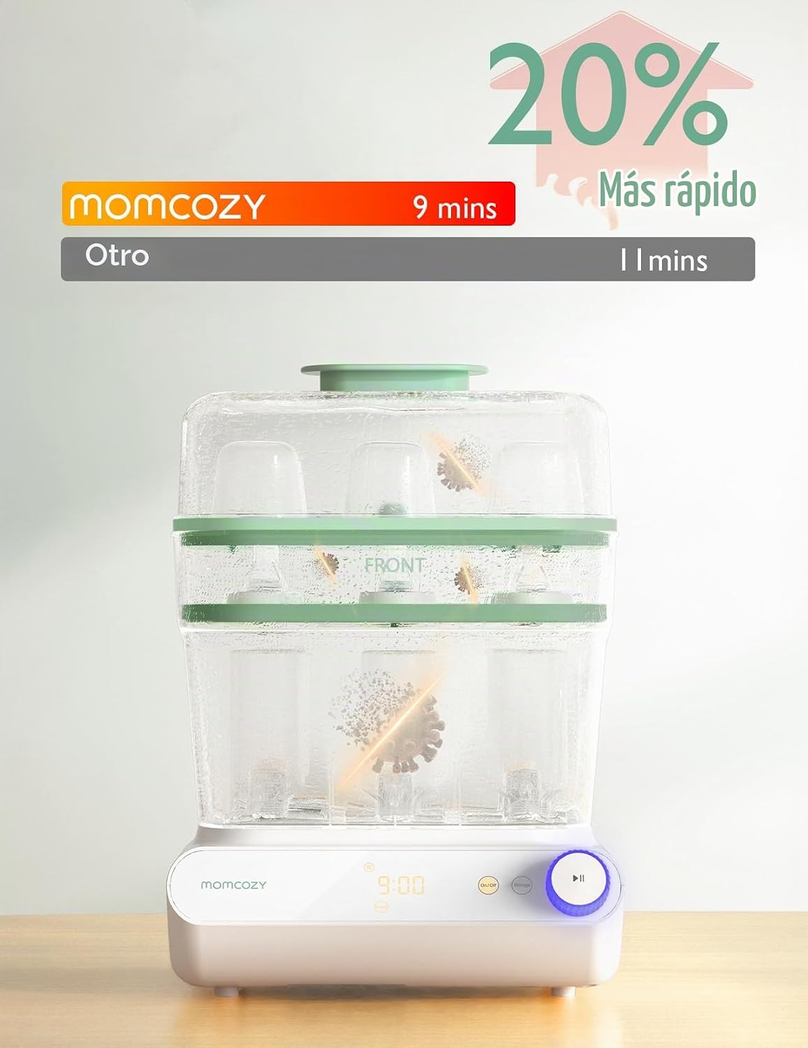 Momcozy Esterilizador y secadora de botellas grandes de 3 capas y c...