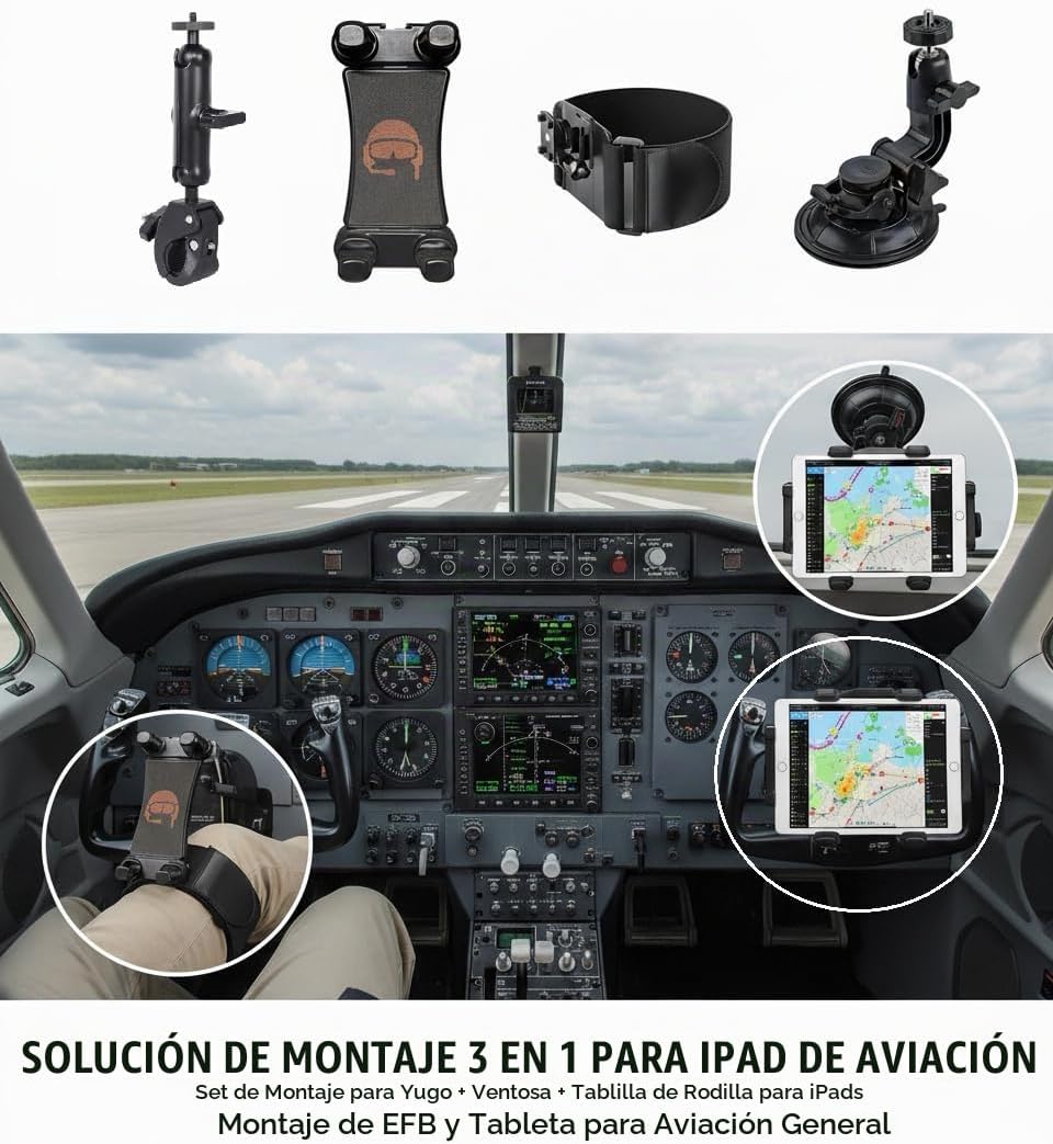 FlightPro - Soporte para iPad de aviación 3 en 1, yugo, succión, ro...