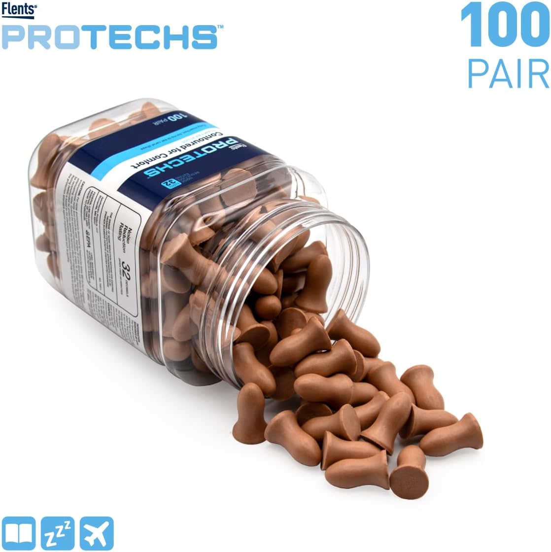 Flents Protechs Contorneado para los oídos Comfort NRR 32, 100 pare...