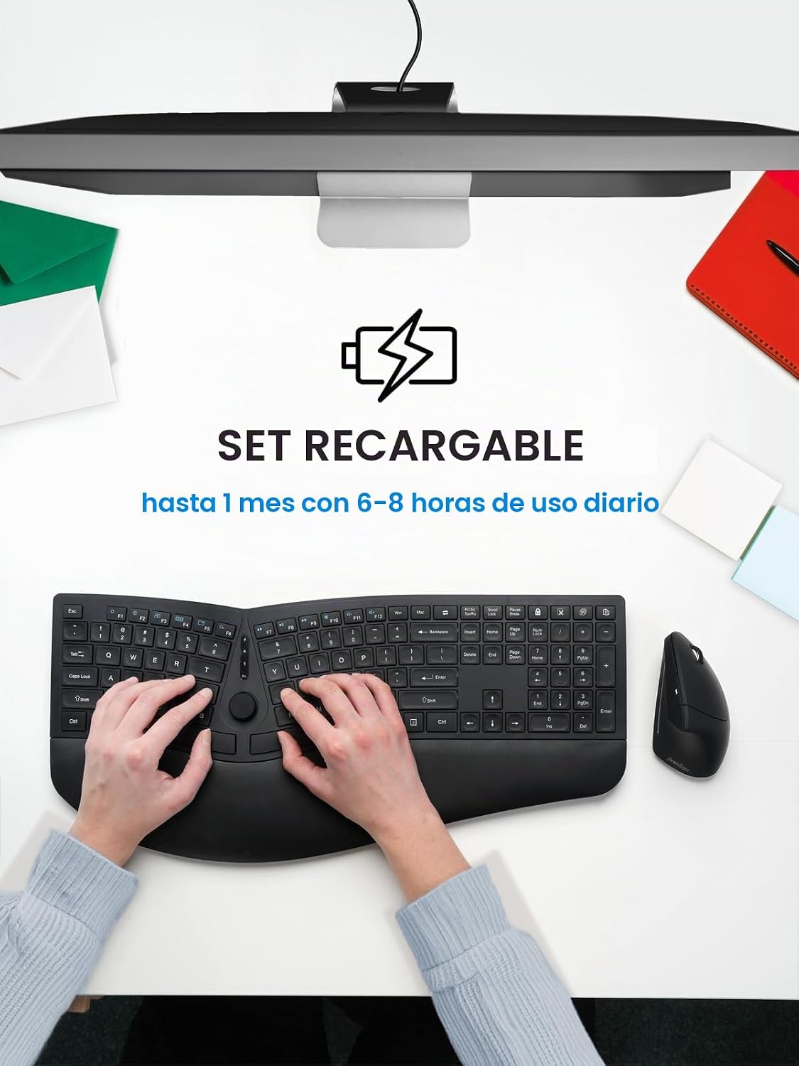 Perixx Periduo-614US, combo de teclado ergonómico silencioso inalám...