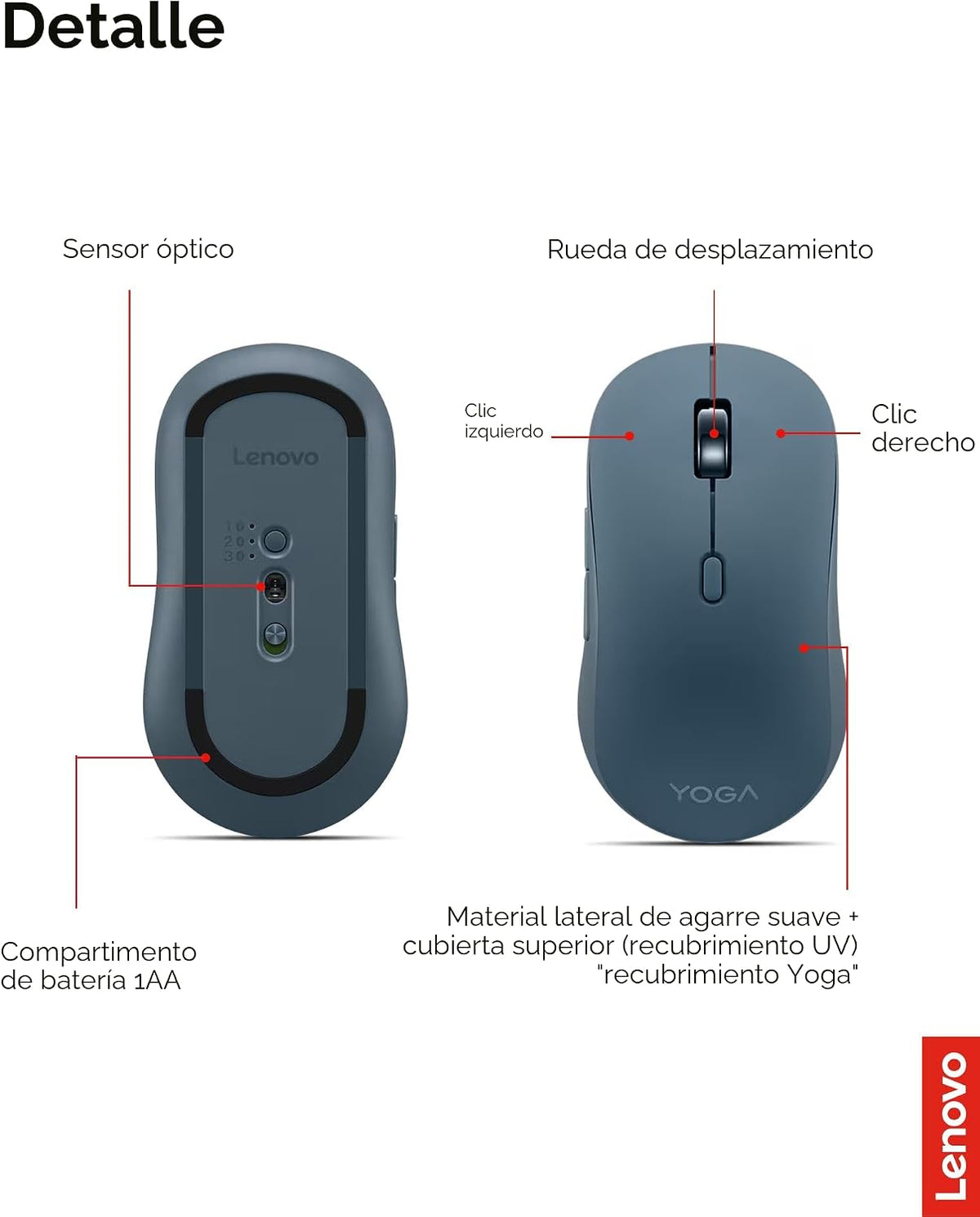 Ratón Lenovo Yoga Bluetooth silencioso, ajuste de DPI de 3 niveles,...