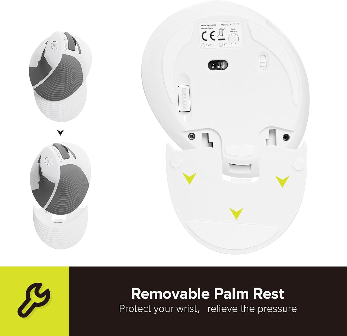 DELUX Ratón vertical ergonómico, ratón vertical recargable (M618G D...