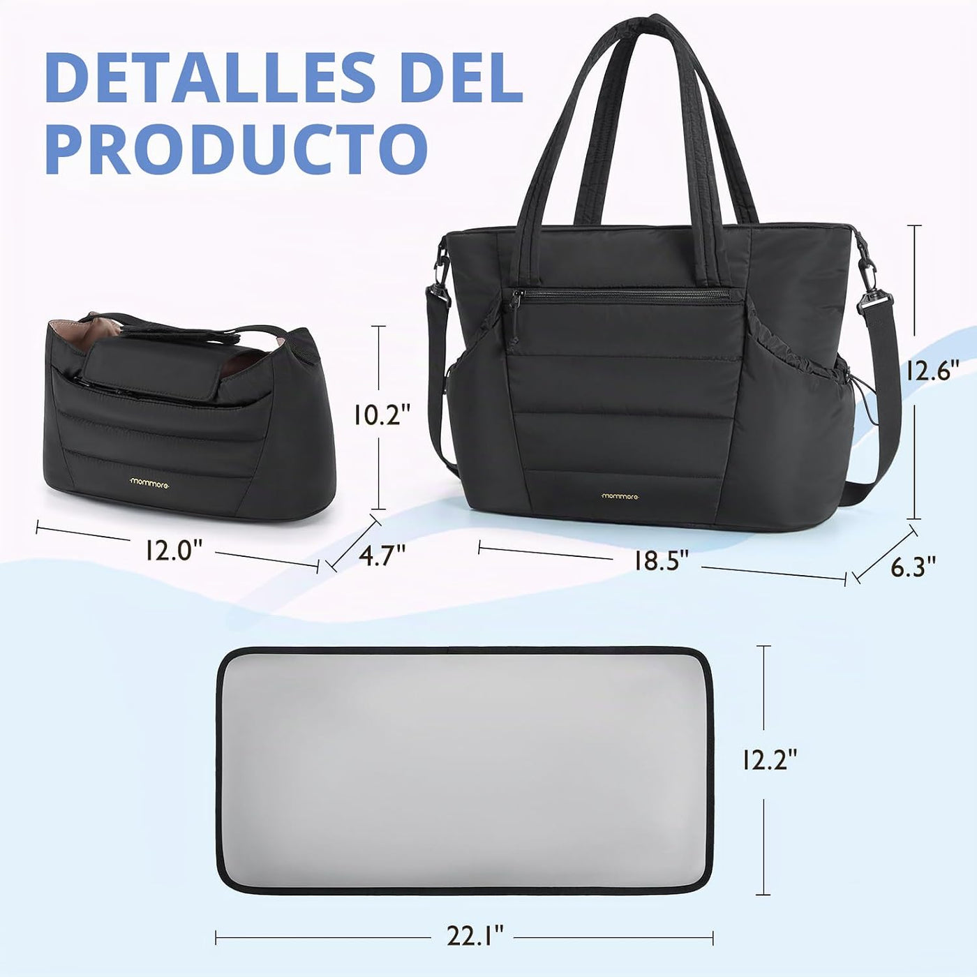 Mommore Bolso de pañales estilo tote con organizador de cochecito,...