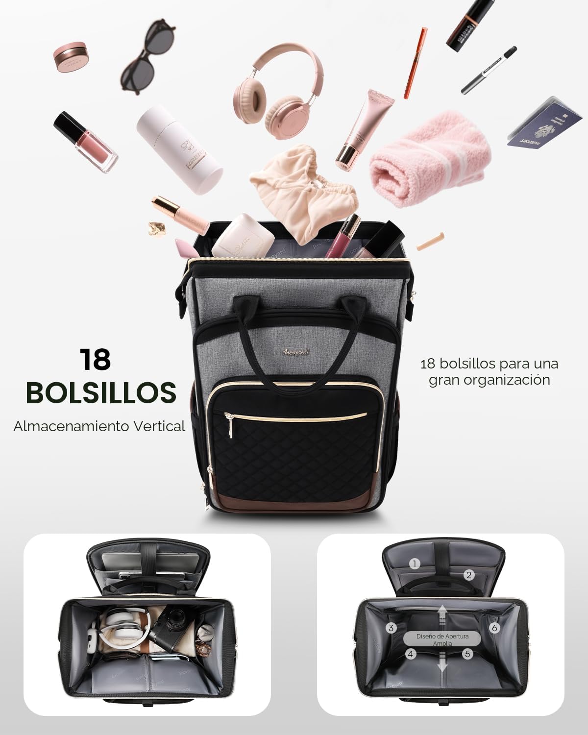 Arcoyard Mochila con ruedas para mujer, mochila de viaje de 16 pulg...