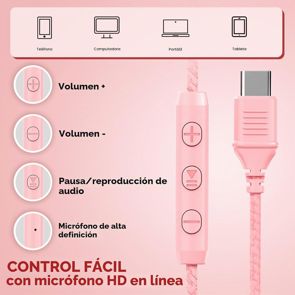 Cowyawn Auriculares USB C con cable, auriculares USB C con cable co...