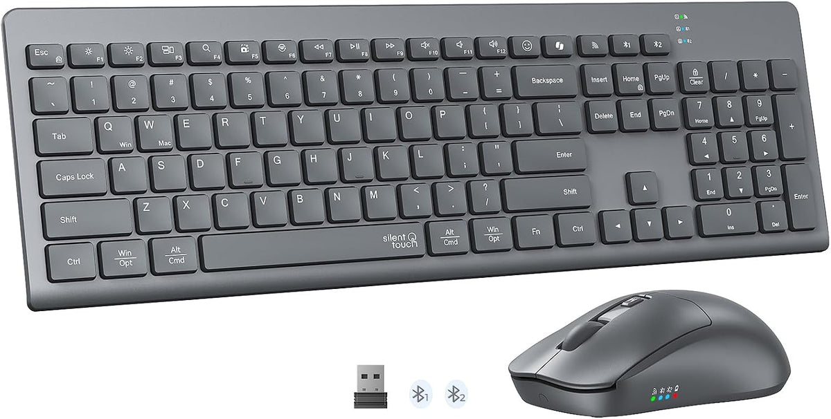 Teclado y mouse inalámbricos, juego silencioso de tamaño completo d...