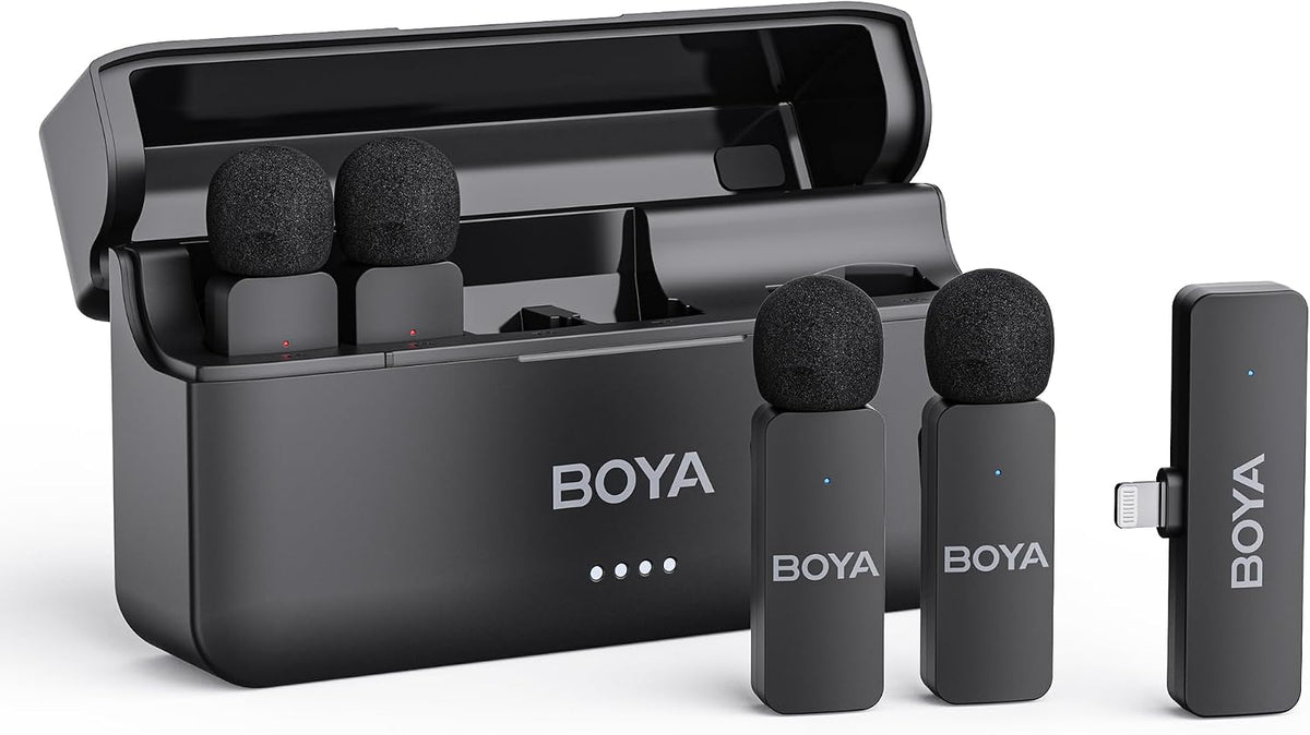 BOYA BY-V4D Micrófono Lavalier inalámbrico para iPhone iPad con est...