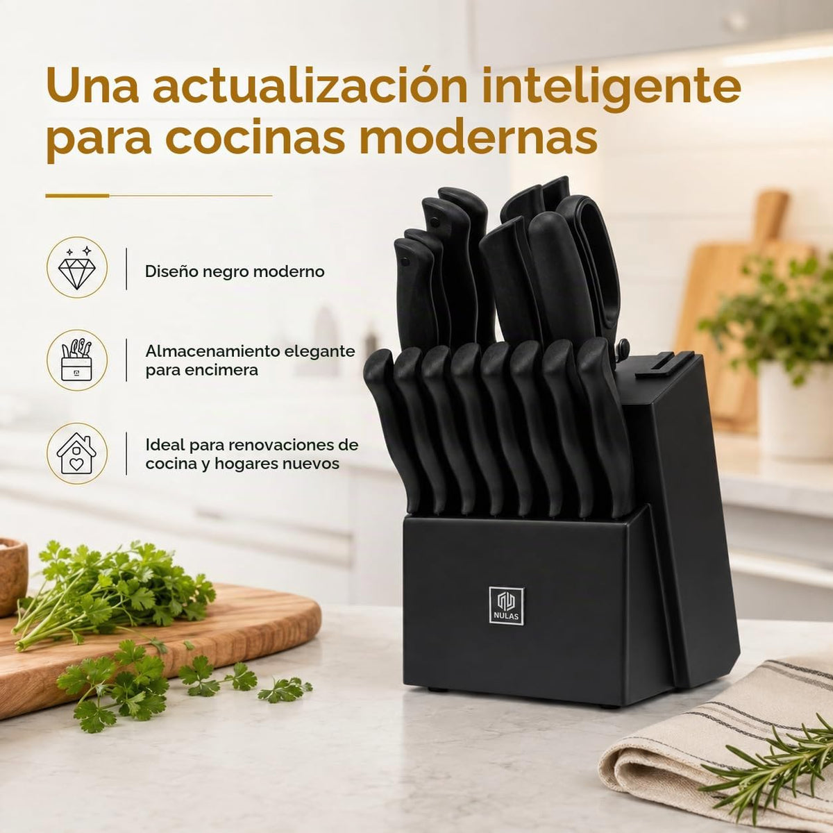 NULAS Juego de bloques de cuchillos de cocina de 19 piezas con afil...