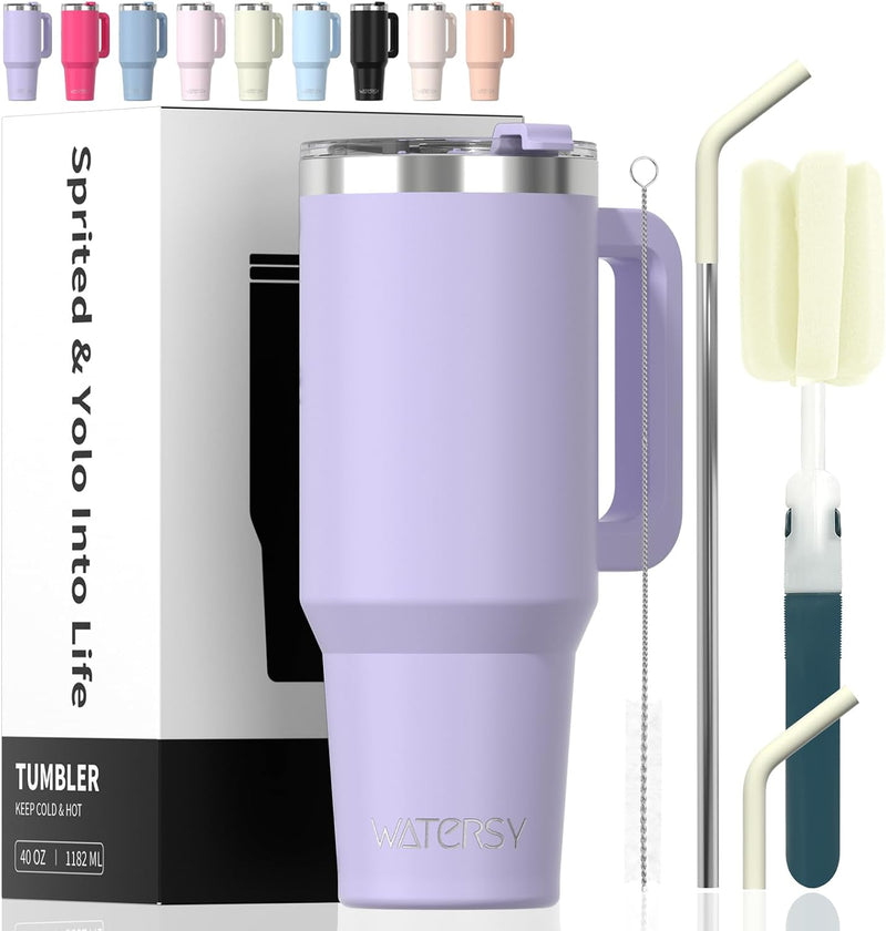 Vaso de 40 onzas con asa, vaso con tapa y popote, taza aislada de d...