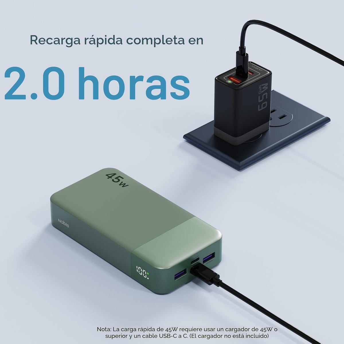 NOBIS Cargador portátil 45W 20000mAh Power Bank Carga rápida | Paqu...