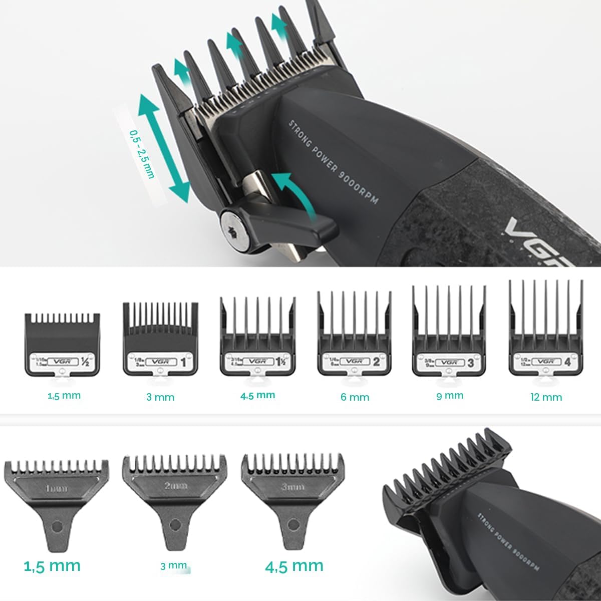 VGR 640S3 Kit Profesional de Corte de Cabello 3 en 1, 9000RPM Corta...