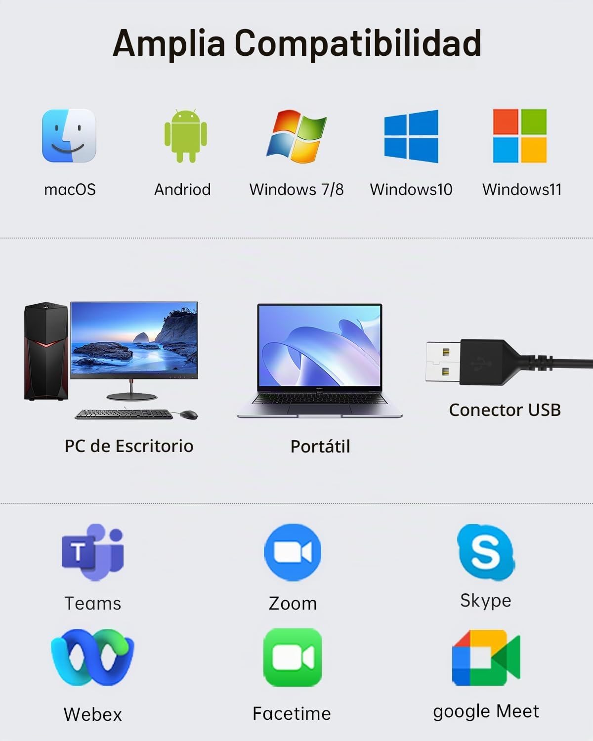 AOC Auriculares USB con micrófono para PC, micrófono con cancelació...
