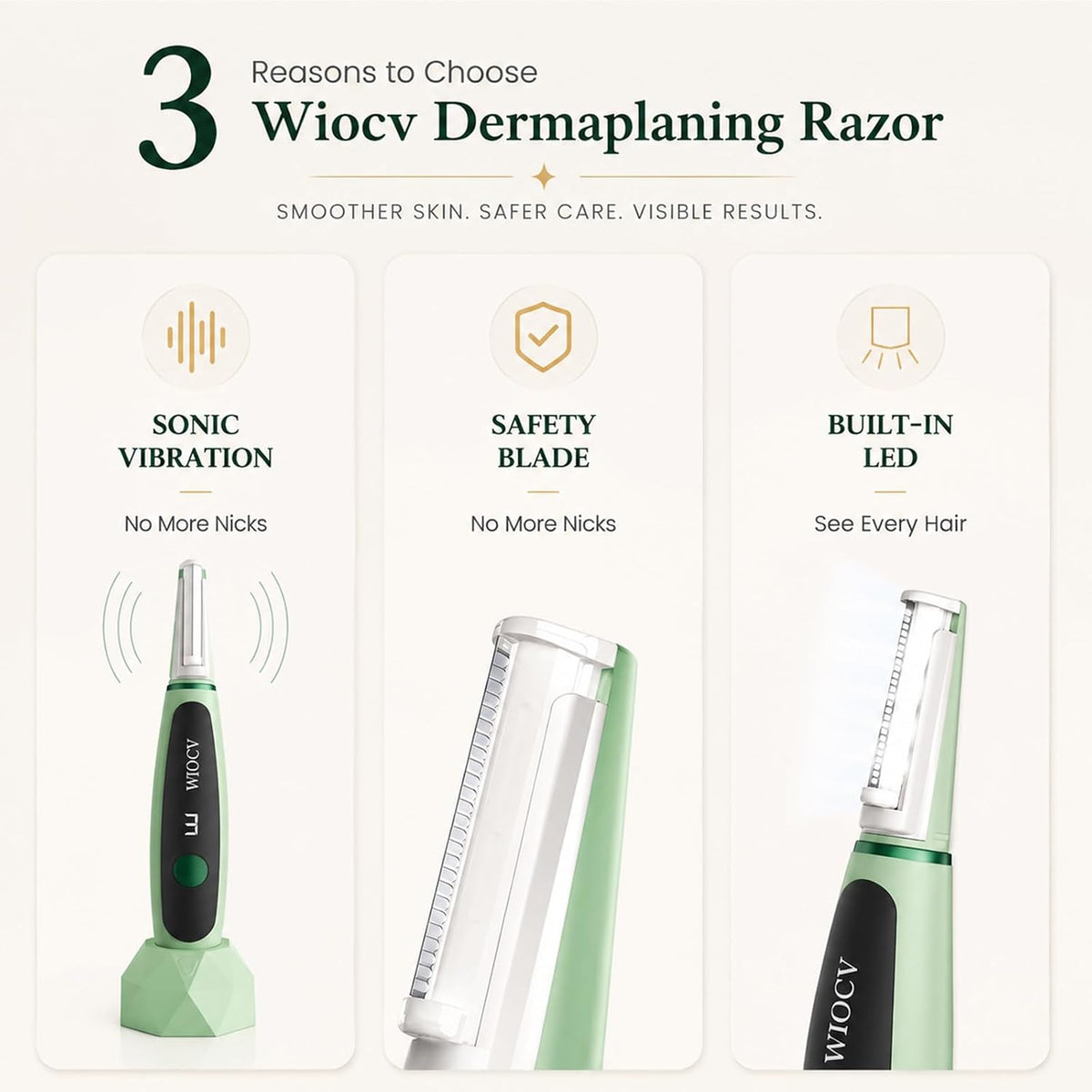 Wiocv Sonic Dermaplane Razor para las mujeres cara facial eléctrico...