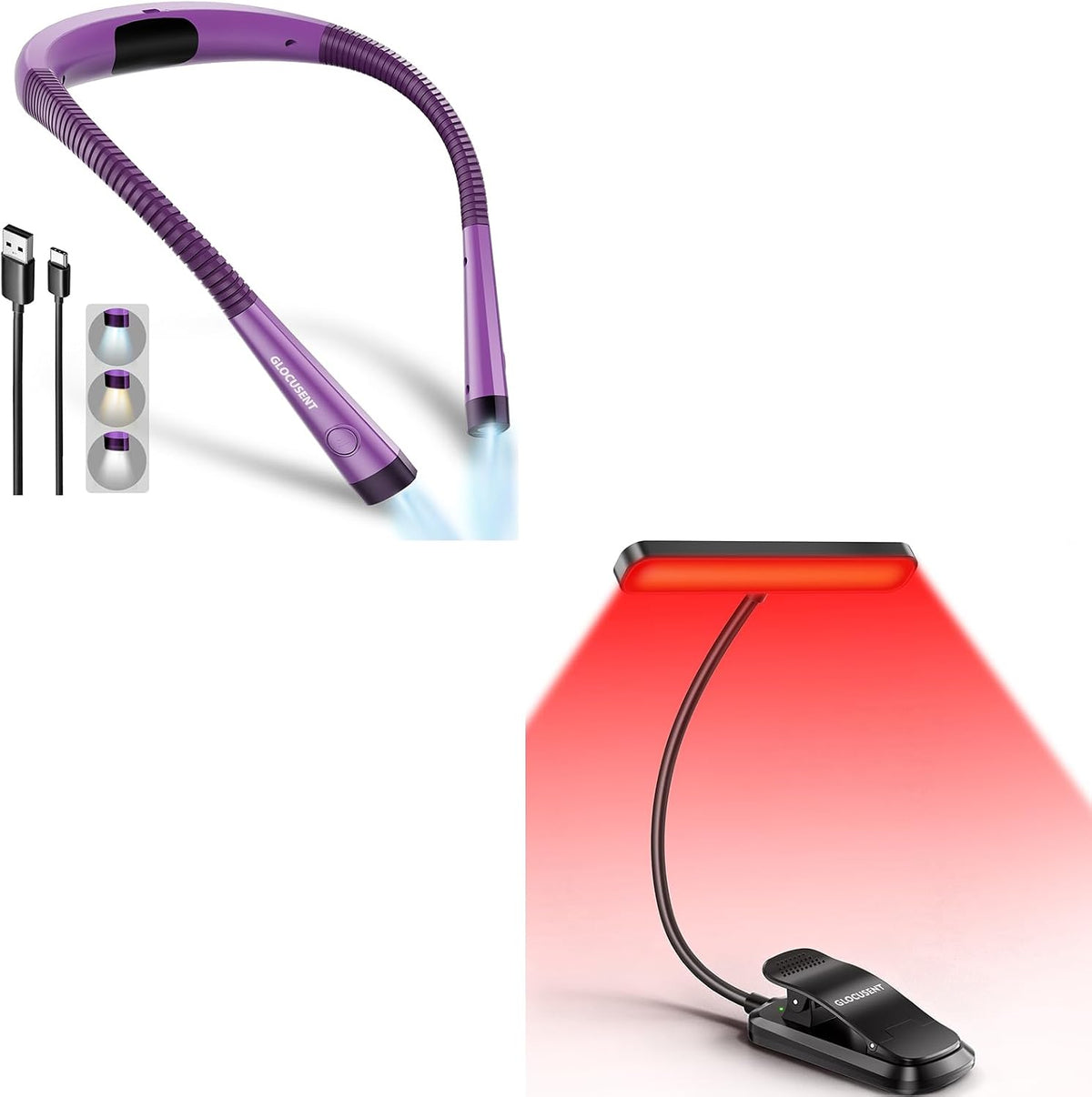 Luz de lectura Glocusent,Luz de cuello LED,Luz de lectura de luz ro...