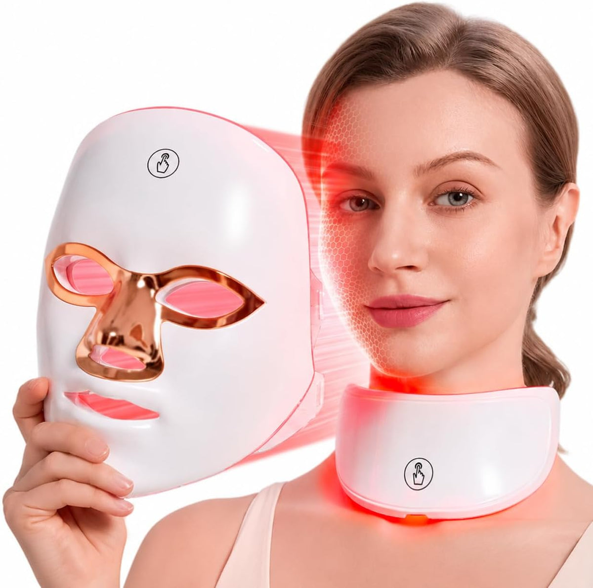 Máscara de terapia de luz roja para cara y cuello con 568 LED, inal...
