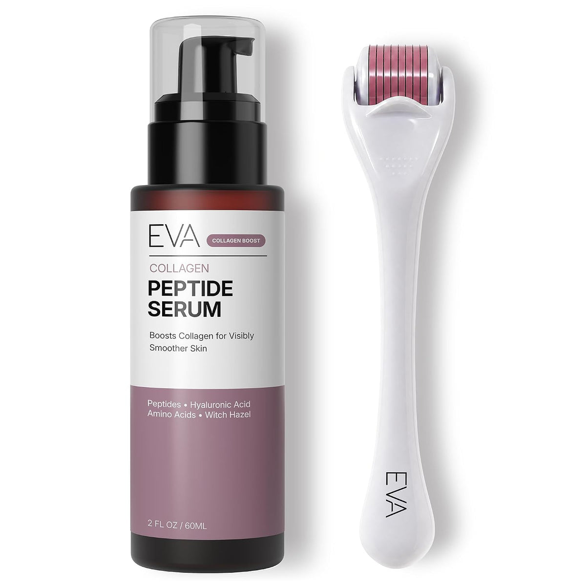 Suero peptídico Eva Naturals, kit de microagujas con rodillo Derma...