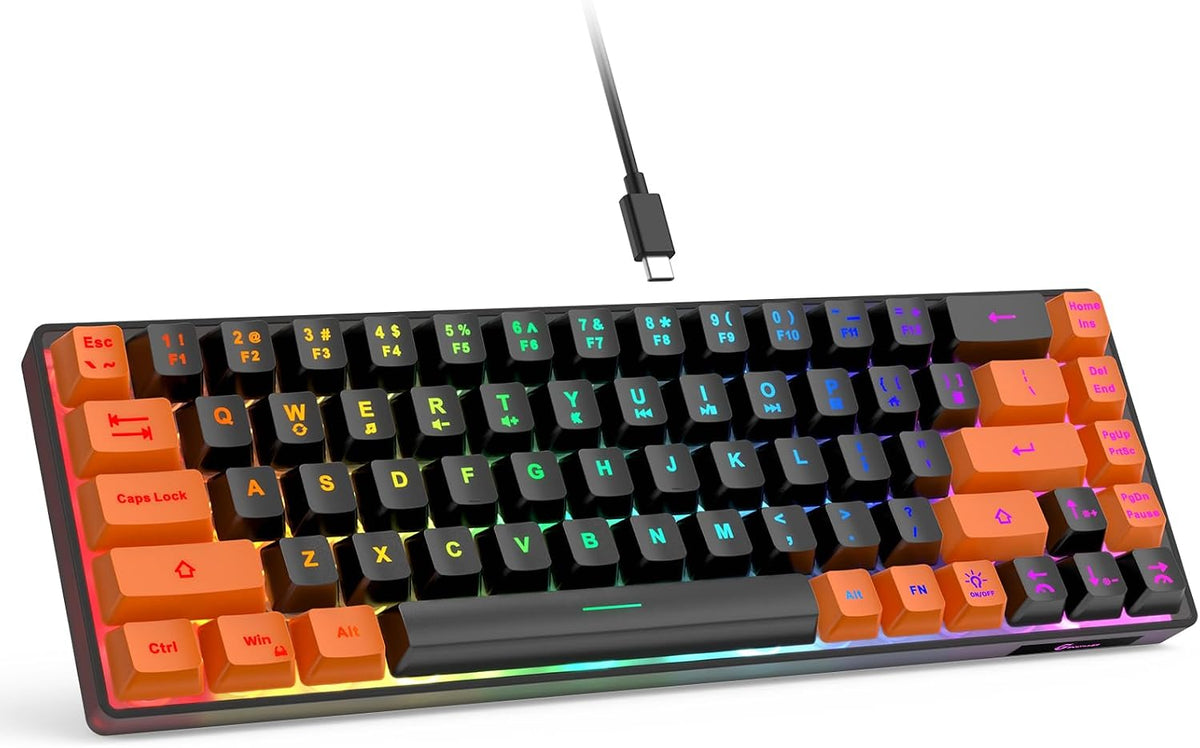 GEODMAER Teclado para juegos 65%, mini teclado con cable retroilumi...