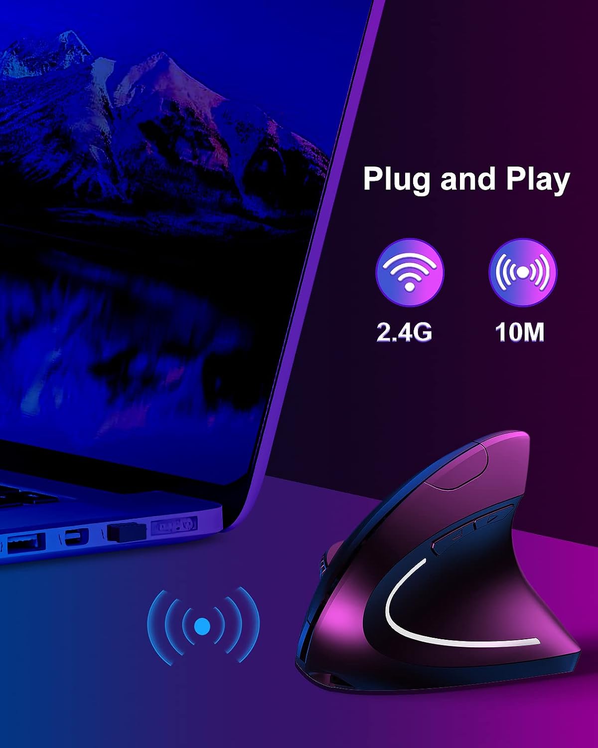 ASOYIOL - Ratón ergonómico inalámbrico, vertical con receptor USB,...