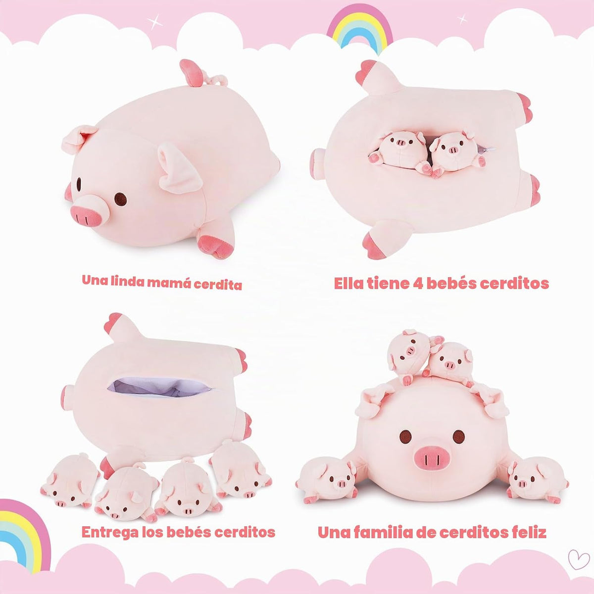 Achwishap 5 Piezas Familia de Cerdos, Cerdo de Peluche Mamá con 4 B...