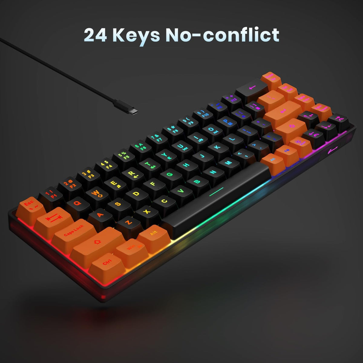 GEODMAER Teclado para juegos 65%, mini teclado con cable retroilumi...