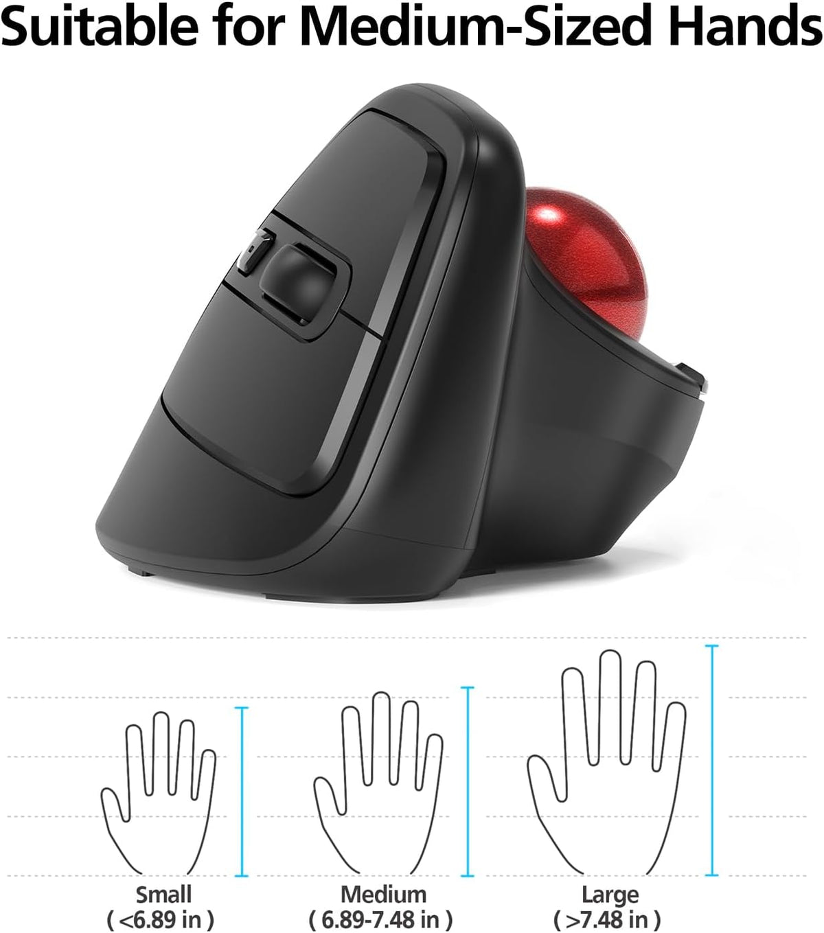 MicroPack Ratón inalámbrico ergonómico con Trackball y 5 DPI ajusta...