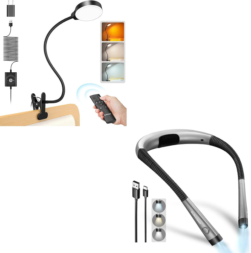 Glocusent Luz con clip y luz de libro para leer en la cama
