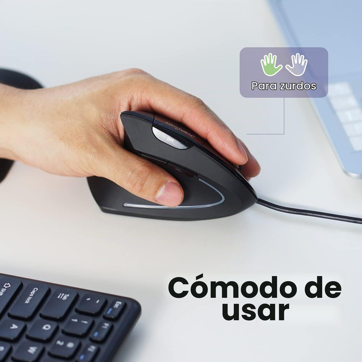 Perixx Perimice-513L - Mouse ergonómico vertical con cable con 2 DP...