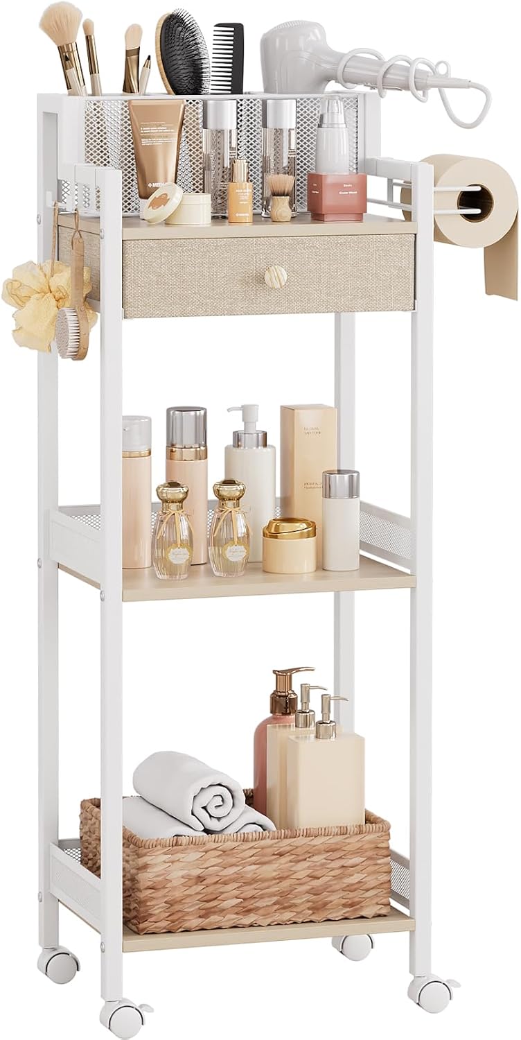 FURFUN Estante organizador de baño de 3 niveles con cajón, carrito...