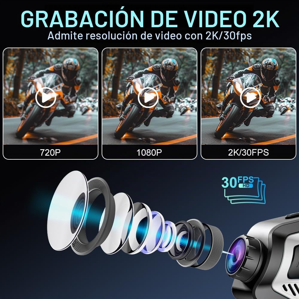 OBEST Auriculares Bluetooth para casco de motocicleta con cámara 2K...